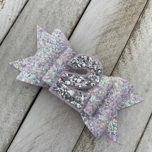 Pale Pink Iridescent  Birthday Hair Clip, Hair Bow, With Birthday Number, Girls Birthday Gift, Girls Party Bow