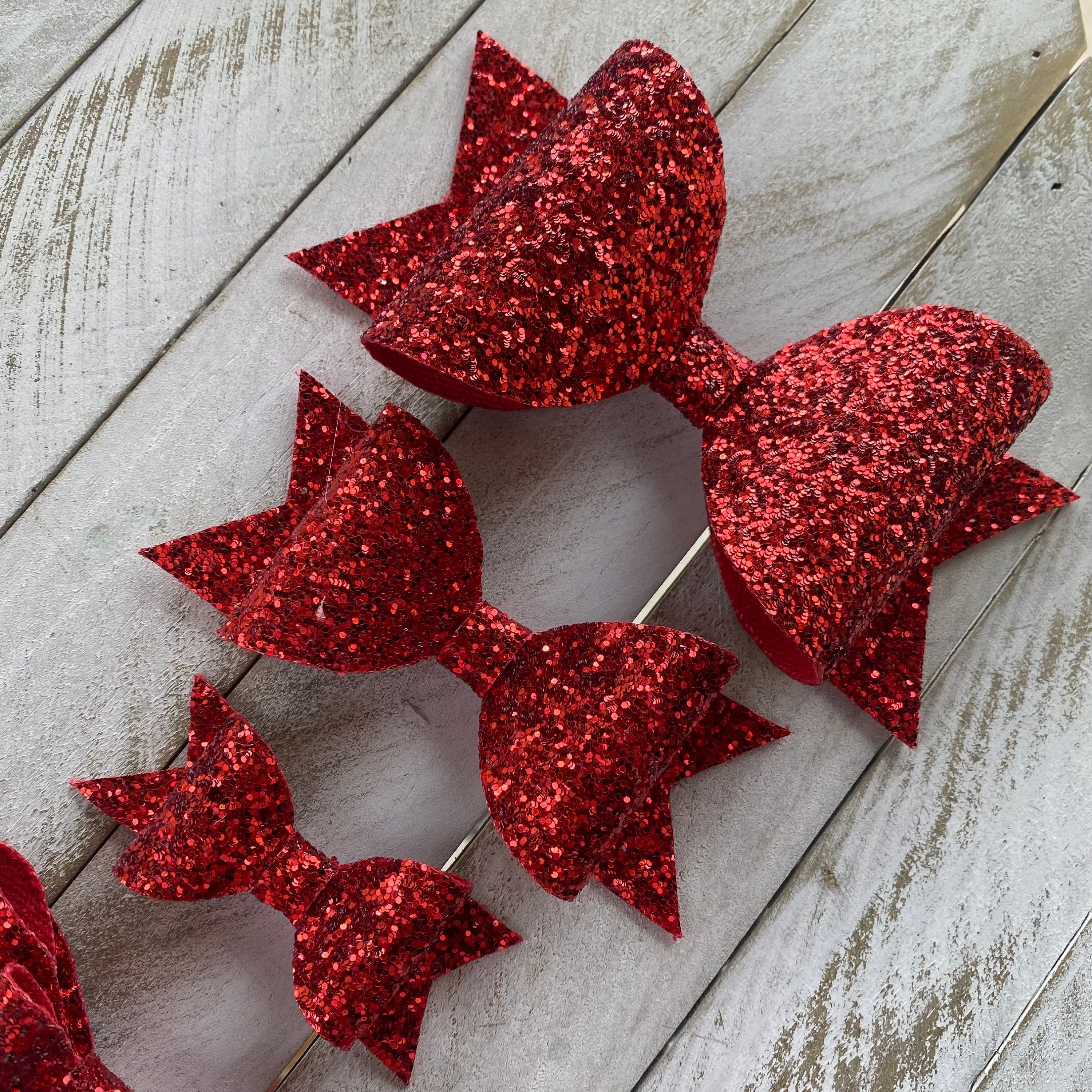 Rote Glitzer-Weihnachtsschleife (mit Haarspangenzubehör