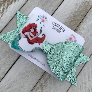 Ariel Hair Bow Princess Glitter Bow Hair Clip Headband The Little Mermaid Hair Bow