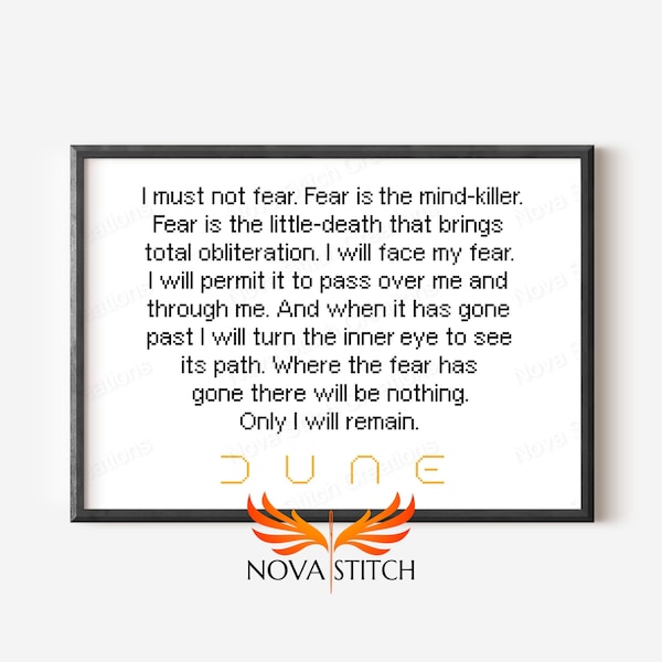 Litany against Fear - Inspired by Dune Quote - Minimalist - Modern Cross Stitch Pattern
