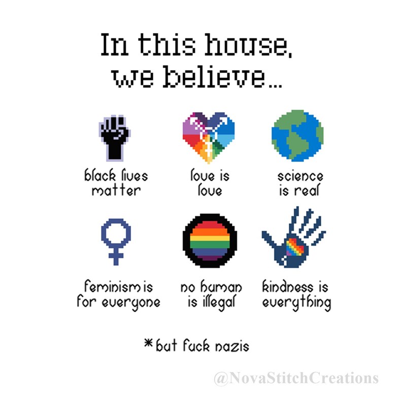In this house, we believe - Love is Love - Feminism - LGBTQ+ - Black Lives Matter - Subversive Cross Stitch Pattern image 4