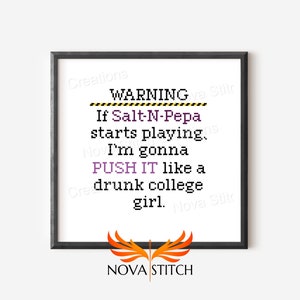ADVERTENCIA: Si Salt-N-Pepa comienza a jugar, lo EMPUJARÉ como una universitaria borracha - Divertido patrón de punto de cruz subversivo