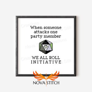 When someone attacks one party member, we all roll initiative! - Agender D20 Dice Pride - LGBTQ+ Cross Stitch Pattern