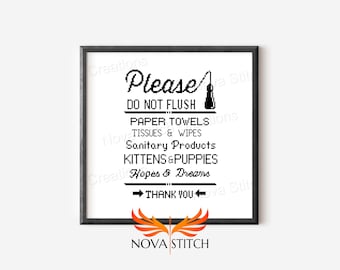 Please Do Not Flush - Paper Towels, Kittens and Puppies, Hopes and Dreams - Subversive Cross Stitch Pattern