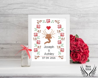 Alien Love Wedding Sampler - DIY -  Anniversary - Geek Subversive Cross Stitch Pattern