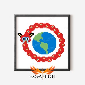 Cursed Alien Toy Face Ouroboros Parody - World Eater Furby Parody - Subversive Cross Stitch Pattern