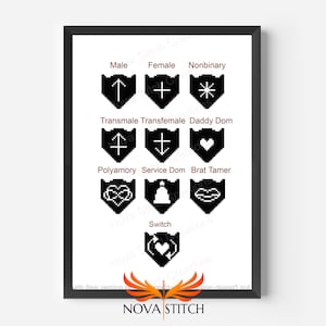 Symboles dominants BDSM - Daddy Dom, Brat Tamer, Polyamory, Switch - Alternate Lifestyles - NSFW - 18+ - Subversive Cross Stitch Pattern