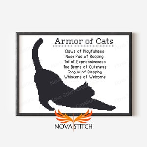 Armor of Cats - Claws - Nose Pad - Tail - Toe Beans - Whiskers - Cat Humor - Armor of God Parody - Subversive Cross Stitch Pattern