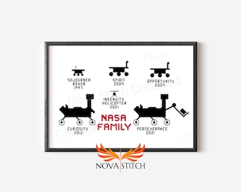 Mars Rover - NASA Family - Perseverance Ingenuity Curiosity Opportunity - 2021 - Science Cross Stitch Pattern