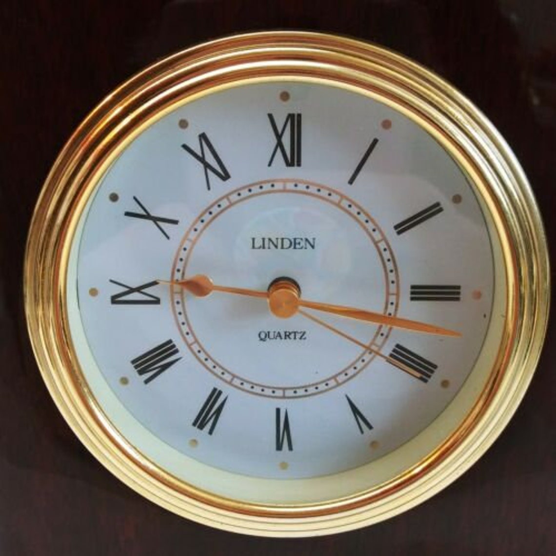 Vintage LINDEN Quartz Mantle Desk Clock Wood Gold Tone Heavy Etsy