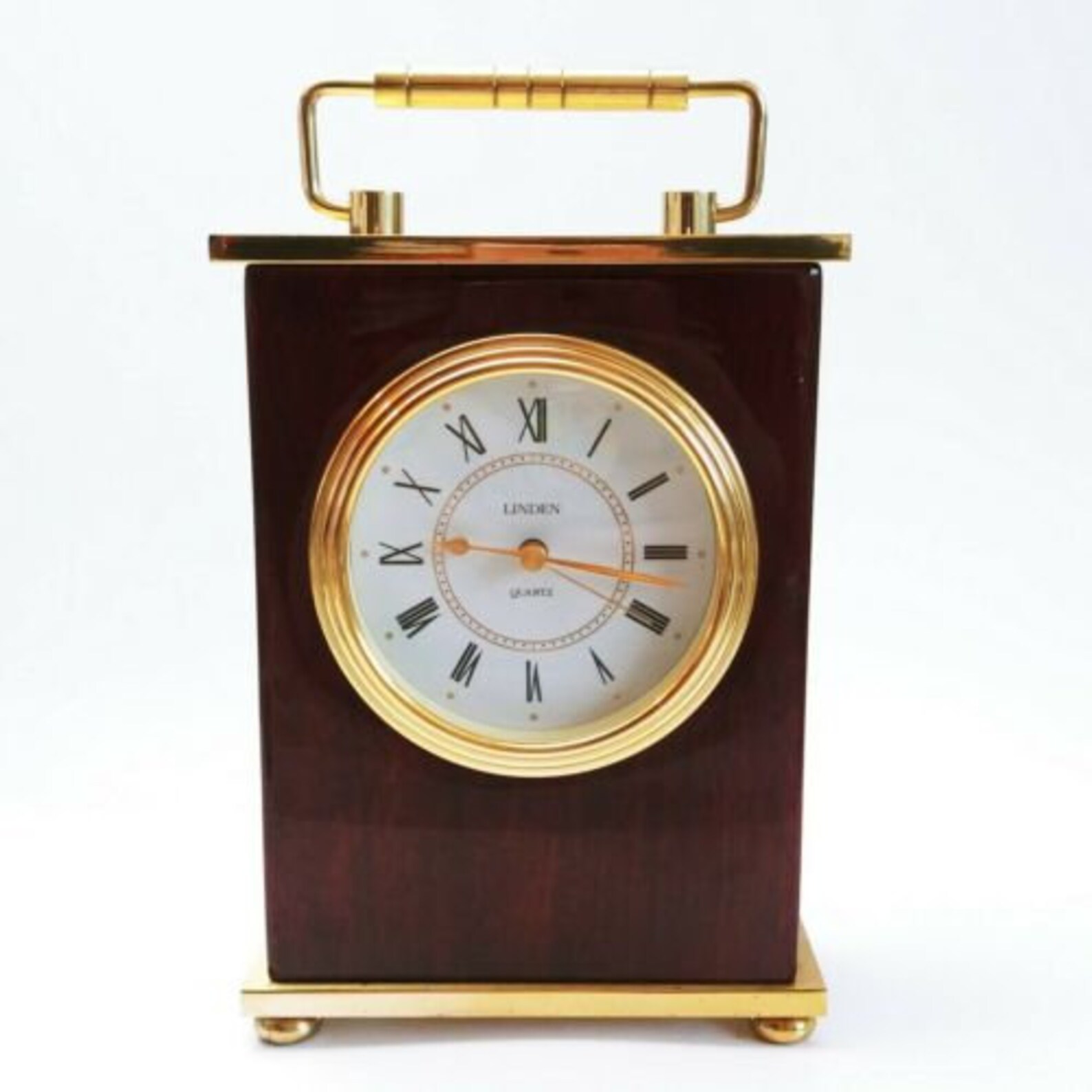 Vintage LINDEN Quartz Mantle Desk Clock Wood Gold Tone Heavy Etsy