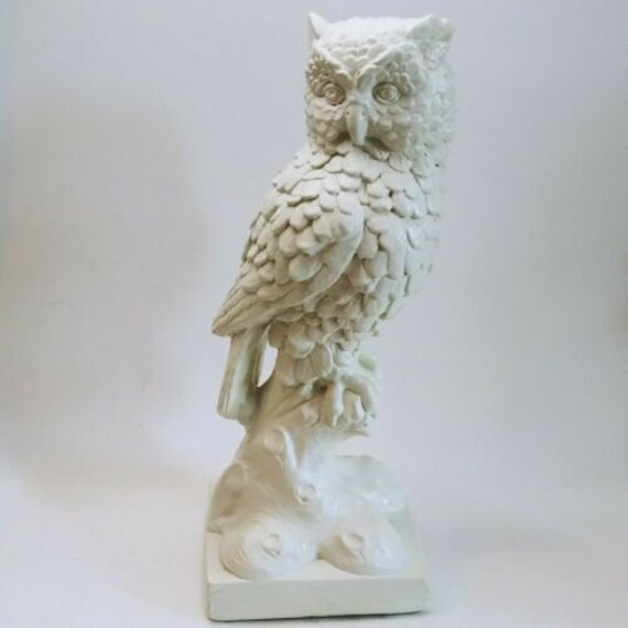 Vintage Owl Statue Figurine White Ceramic Or Resin Fragile Etsy