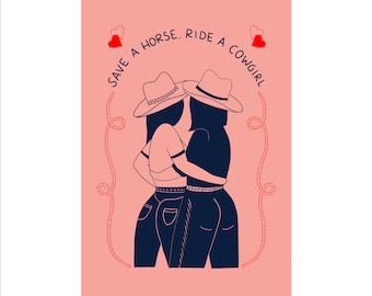 Save a Horse Ride a Cowgirl A5 Print