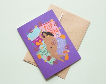 Snacks Nude Woman Greetings Card with Envelope - 100% Recycled Paper