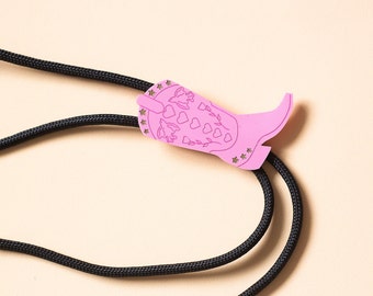 Pink Cowgirl Cowboy Boot Bolo Tie, Cute, Fun, Gender Neutral