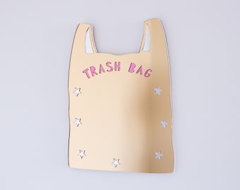 Daily Affirmation Trash Bag Mirror Gold Wall Hanging Kitsch Art