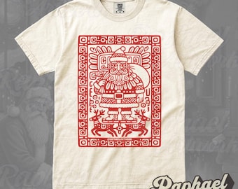 Vintage Santa Claus Mayan Shirt: Retro Aesthetic Christmas Outfit, Mexican Fashion Style Tee