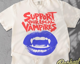 Support Your Local Vampires Tshirt, Retro Halloween Shirt, Goth Fall Graphic Tee, Witch Clothing, Dark Academia Gift, Goblincore Sweatshirt
