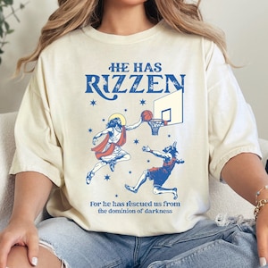 Vintage He Is Rizzin' Shirt, Jesus Playing Basketball, Funny Easter Tshirt, Retro Christian Religious Tee, Weirdcore Meme Clothing