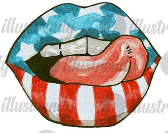 Conception patriotique de sublimation de lèvres sexy | Drapeau américain à sublimation PNG | Téléchargement numérique | Art imprimable | Clipart 4 juillet | Jour du souvenir