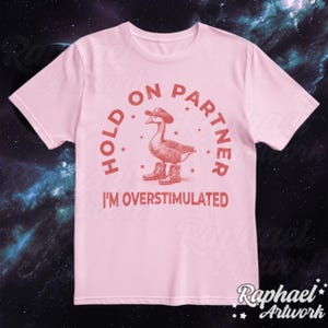 Hold On Partner I'm Overstimulated Vintage Shirt, Funny Cowboy Goose Tshirt, Oversized Western 90s Graphic Tee, Retro Weirdcore Meme Gift Light Pink