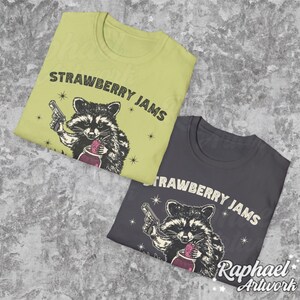 Vintage Strawberry Jams But My Glock Dont Shirt, Funny Racoon Shirt, Western Trash Panda Tshirt, Retro 90s Graphic Tee, Weirdcore Meme image 5