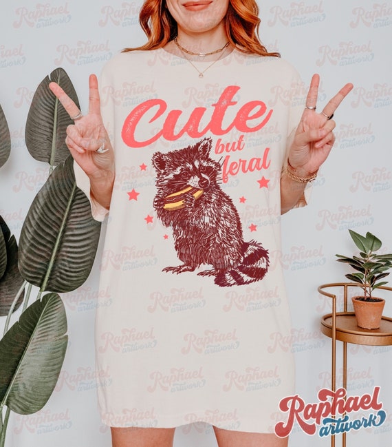 Vintage Cute But Feral Shirt, Trendy Funny Racoon Shirt, Western Trash Panda Tshirt, Retro 90s Graphic Tee, Weirdcore Sarcastic Meme