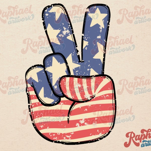 Vintage Patriotic Peace Hand Sign PNG Sublimation Design | American Flag Veterans Independence Day | Digital Download 4th Fourth July