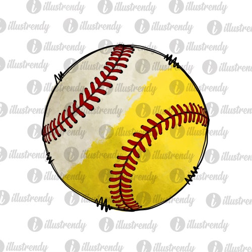 Half Baseball Softball PNG Sublimation Design Hand Drawn - Etsy