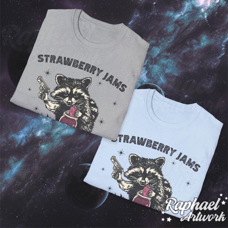 Vintage Strawberry Jams But My Glock Dont Shirt, Funny Racoon Shirt, Western Trash Panda Tshirt, Retro 90s Graphic Tee, Weirdcore Meme image 9