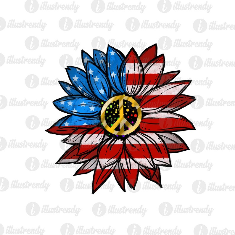 Download Patriotic Sunflower Sublimation Design American USA Flag ...
