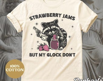 Vintage Strawberry Jams But My Glock Dont Shirt, Funny Racoon Shirt, Western Trash Panda Tshirt, Retro 90s Graphic Tee, Weirdcore Meme