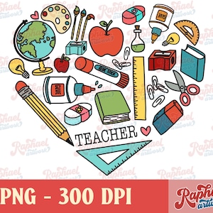 Doodle leraar hart png-bestand voor sublimatie | Love Teachers Day | Retro terug naar school