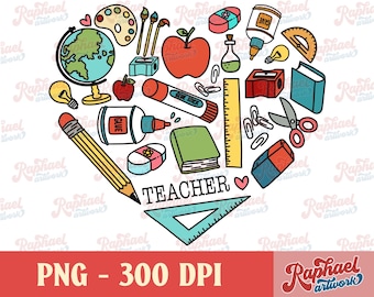 Doodle Lehrer Herz PNG Datei für Sublimation | Liebe Lehrer Tag | Retro zurück zu Schule