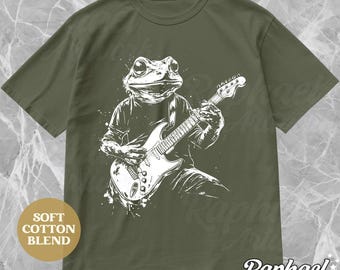 Trending Frog Playing Guitar T-Shirt, Cottagecore Rock Music Shirt, Weirdcore Aesthetic Clothing, Funny Western Toad Meme Outfit