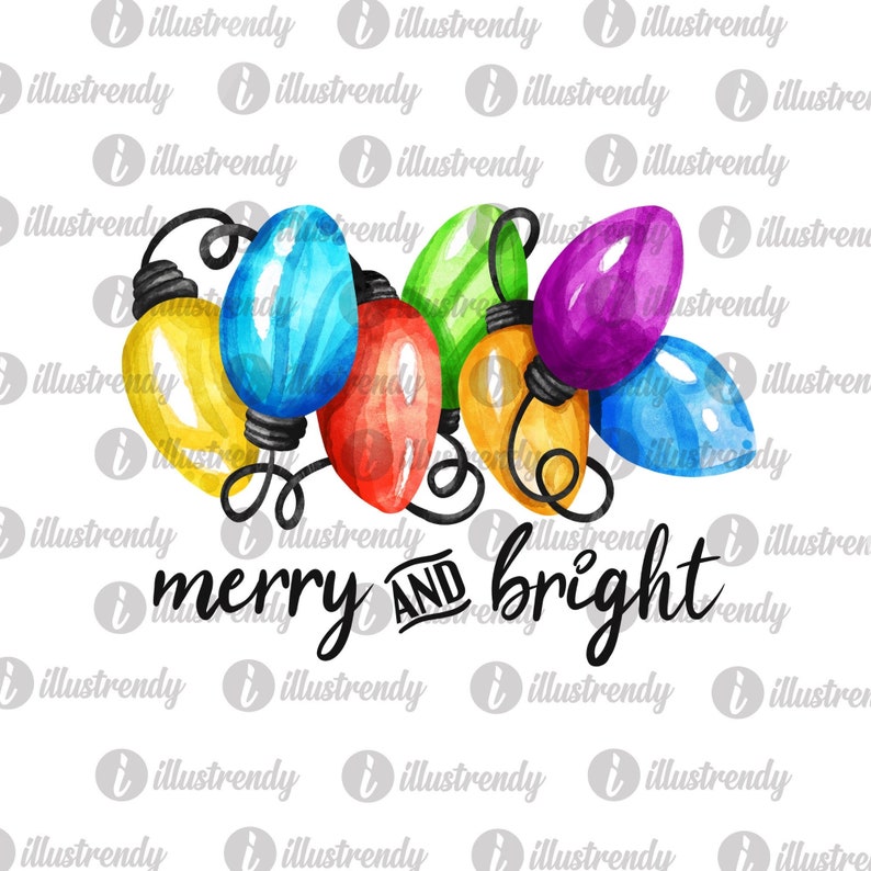 Download Merry and Bright PNG Sublimation Design Watercolor | Etsy