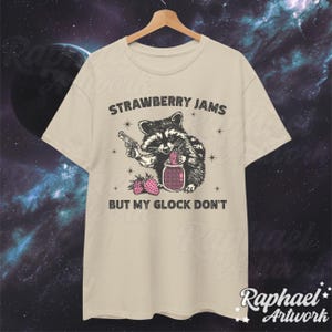 Vintage Strawberry Jams But My Glock Dont Shirt, Funny Racoon Shirt, Western Trash Panda Tshirt, Retro 90s Graphic Tee, Weirdcore Meme Sand