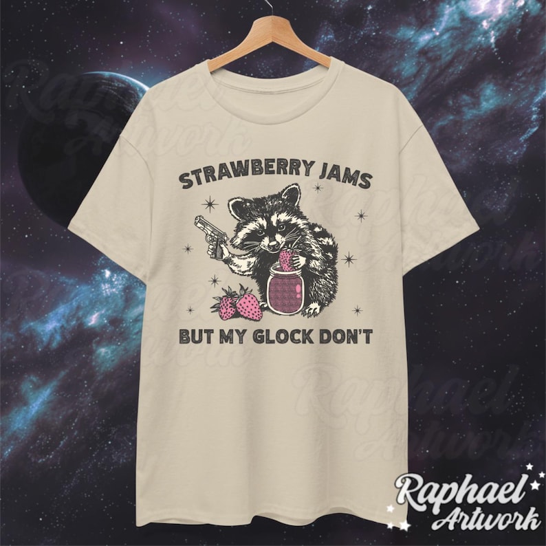 Vintage Strawberry Jams But My Glock Dont Shirt, Funny Racoon Shirt, Western Trash Panda Tshirt, Retro 90s Graphic Tee, Weirdcore Meme Sand