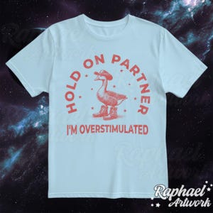 Hold On Partner I'm Overstimulated Vintage Shirt, Funny Cowboy Goose Tshirt, Oversized Western 90s Graphic Tee, Retro Weirdcore Meme Gift Light Blue