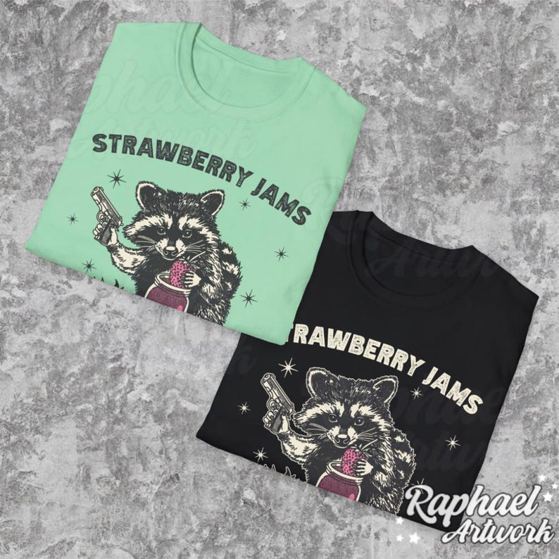 Vintage Strawberry Jams But My Glock Dont Shirt, Funny Racoon Shirt, Western Trash Panda Tshirt, Retro 90s Graphic Tee, Weirdcore Meme image 3