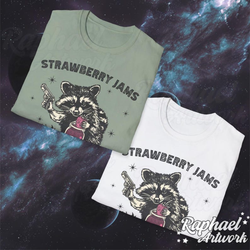 Vintage Strawberry Jams But My Glock Dont Shirt, Funny Racoon Shirt, Western Trash Panda Tshirt, Retro 90s Graphic Tee, Weirdcore Meme image 7