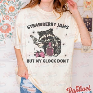 Vintage Strawberry Jams But My Glock Dont Shirt, Funny Racoon Shirt, Western Trash Panda Tshirt, Retro 90s Graphic Tee, Weirdcore Meme