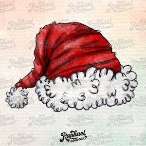 Santa Claus Hat PNG Sublimation Design | Christmas Watercolor | Digital Download | Xmas Printable Art | Hand Drawn Clipart