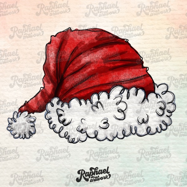 Santa Claus Hat PNG Sublimation Design | Christmas Watercolor | Digital Download | Xmas Printable Art | Hand Drawn Clipart