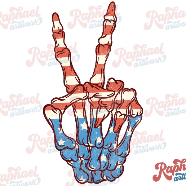 Patriotic peace hand sign png | 4th of July png | Skeleton Hand png | USA Sublimation Design | Digital Download