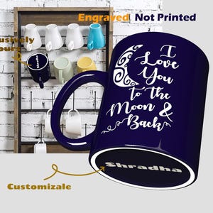 Custom Engraved Ceramic Coffee Mug - I Love You To the Moon and Back - Mothers Fathers Day Gifts for Step Father in Law Dad Papa Grandpa