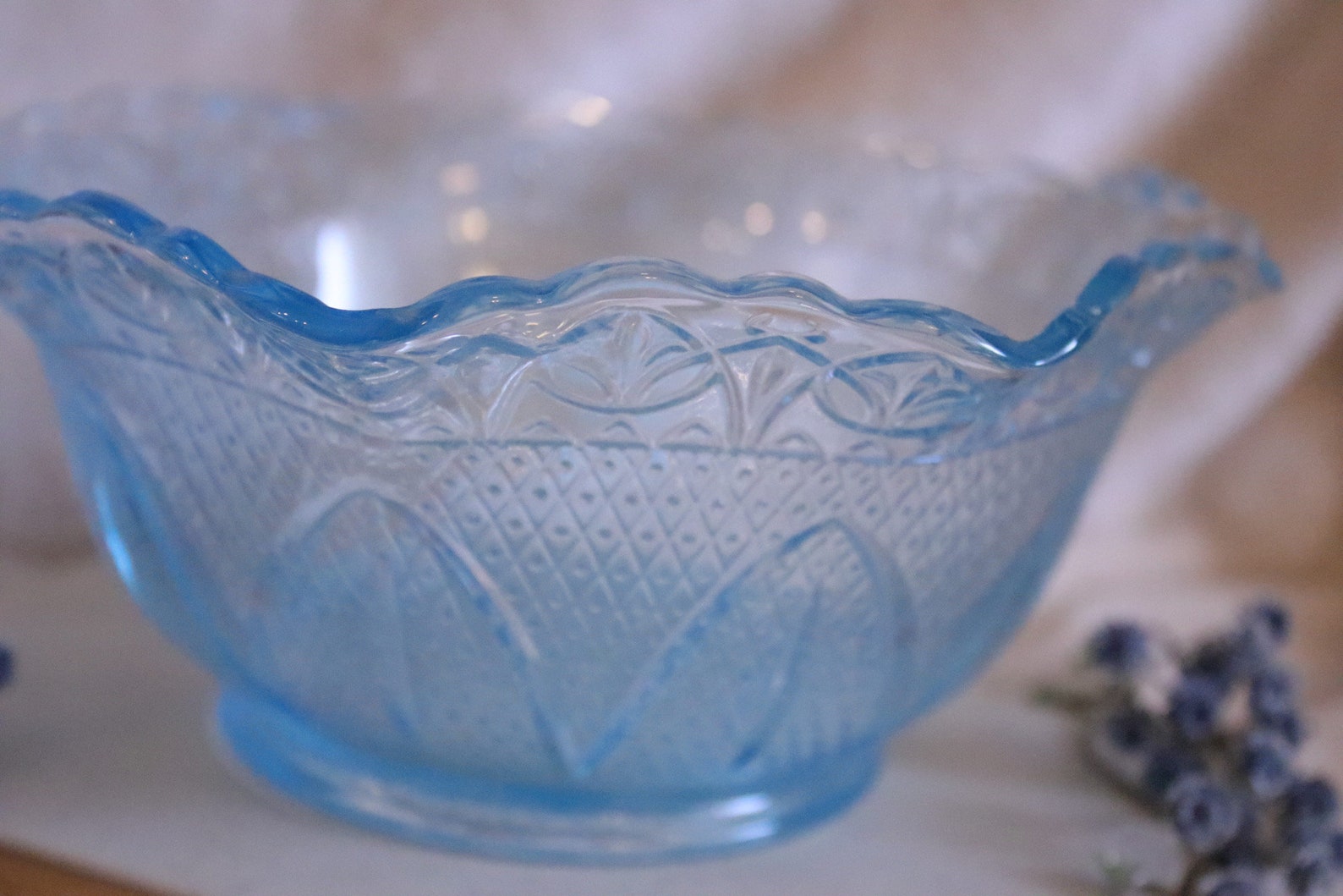 Fenton Styled Light Blue Depression Glass Bowl Etsy