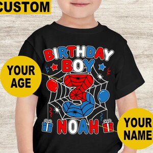 Custom Birthday Boy Shirt - Spider Theme | Personalized Kids Birthday T-Shirt with Name & Age | Superhero Party Outfit | Gift for Boys