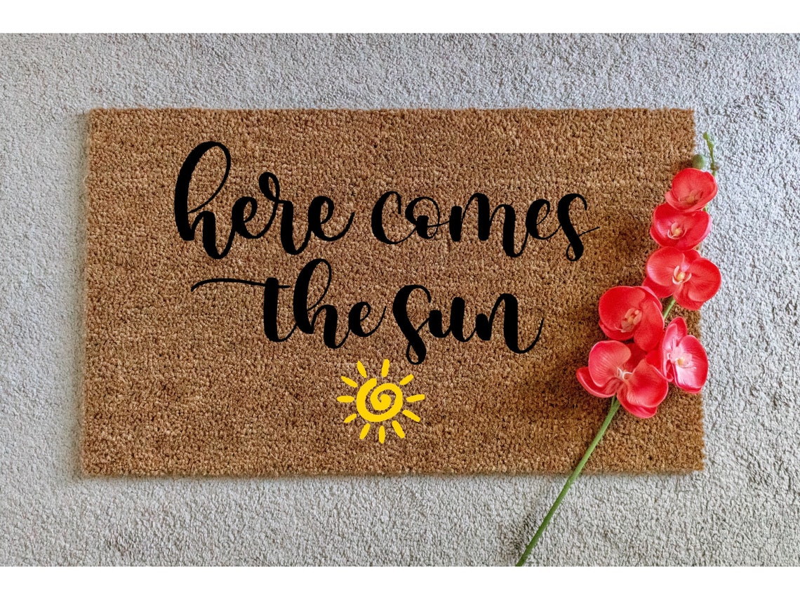 Here comes the sun doormat personalized doormat spring Etsy