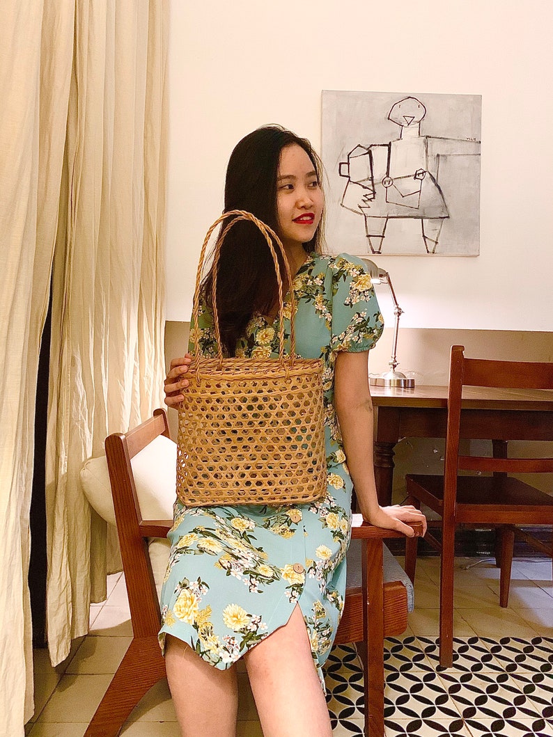 Bamboo Bag / Handmade Tote Bag / Bamboo Shoulder Bag / Viet Etsy